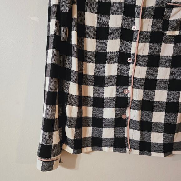 NWT Born Navy White Buffalo Check Button Up Sleeping Shirt Pajamas Size M Medium - Picture 3 of 11